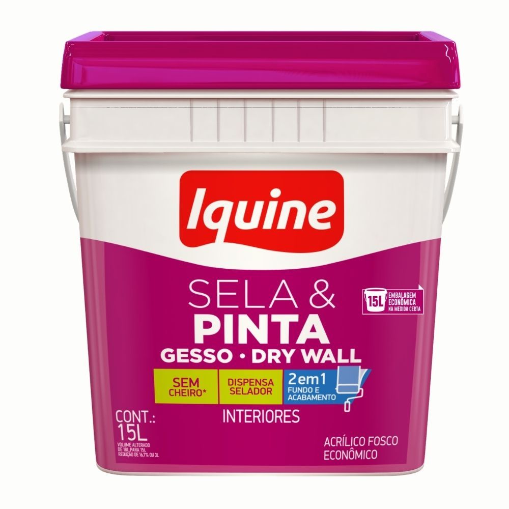 Tinta De parede de Gesso Drywall Acrilica Fosca Iquine Sela e Pinta 15L