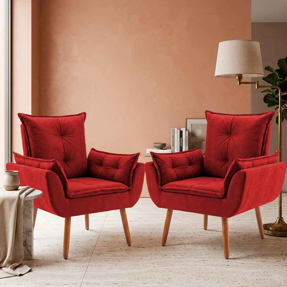 Kit 2 Poltronas Decorativas Para Escritório Sala de Espera Com Pés Cor Mel Suede