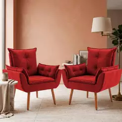 Kit 2 Poltronas Decorativas Para Escritório Sala de Espera Com Pés Cor Mel Suede Várias Cores
