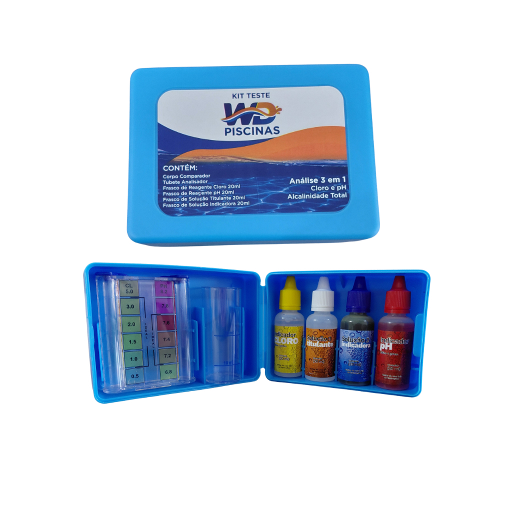 Estojo Teste 3x1 - pH, Cloro e Alcalinidade - WD PISCINAS
