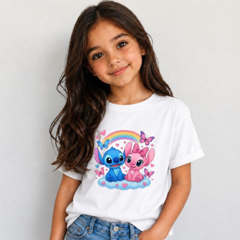 Camiseta Infantil Stitch  Angel Lilo filme blusa menina Algodão juvenil crianças Tamanho 2 ao 14