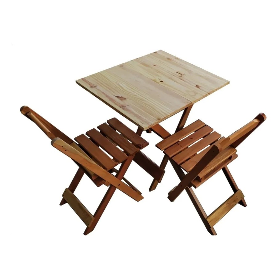 Jogo Conjunto Mesa Madeira Dobrável 70x70 C/2 Cadeiras Lazer Gourmet