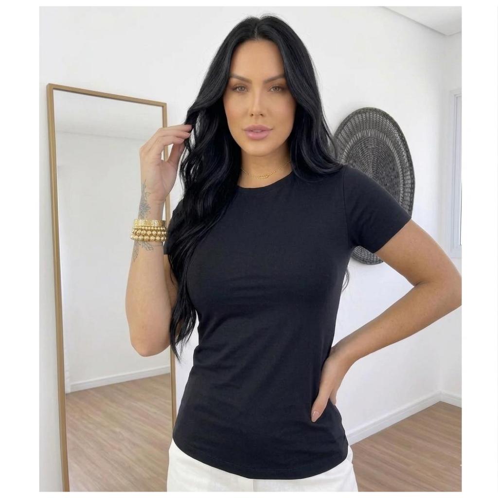 T-Shirt Viscolaycra Premium Confort Confortável Estilosa Baby Look Básica Casual
