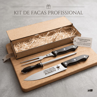 Kit Churrasco Faca Garfo Chaira e Estojo MDF Personalizado Seu Nome, kit churrasco para presente personalizado