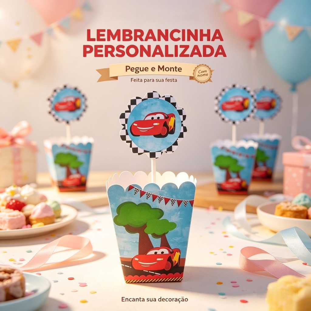 Centro de Mesa Cachepô Personalizado Carros Festa Infantil, Lembrancinha Criativa, PEGUE E MONTE