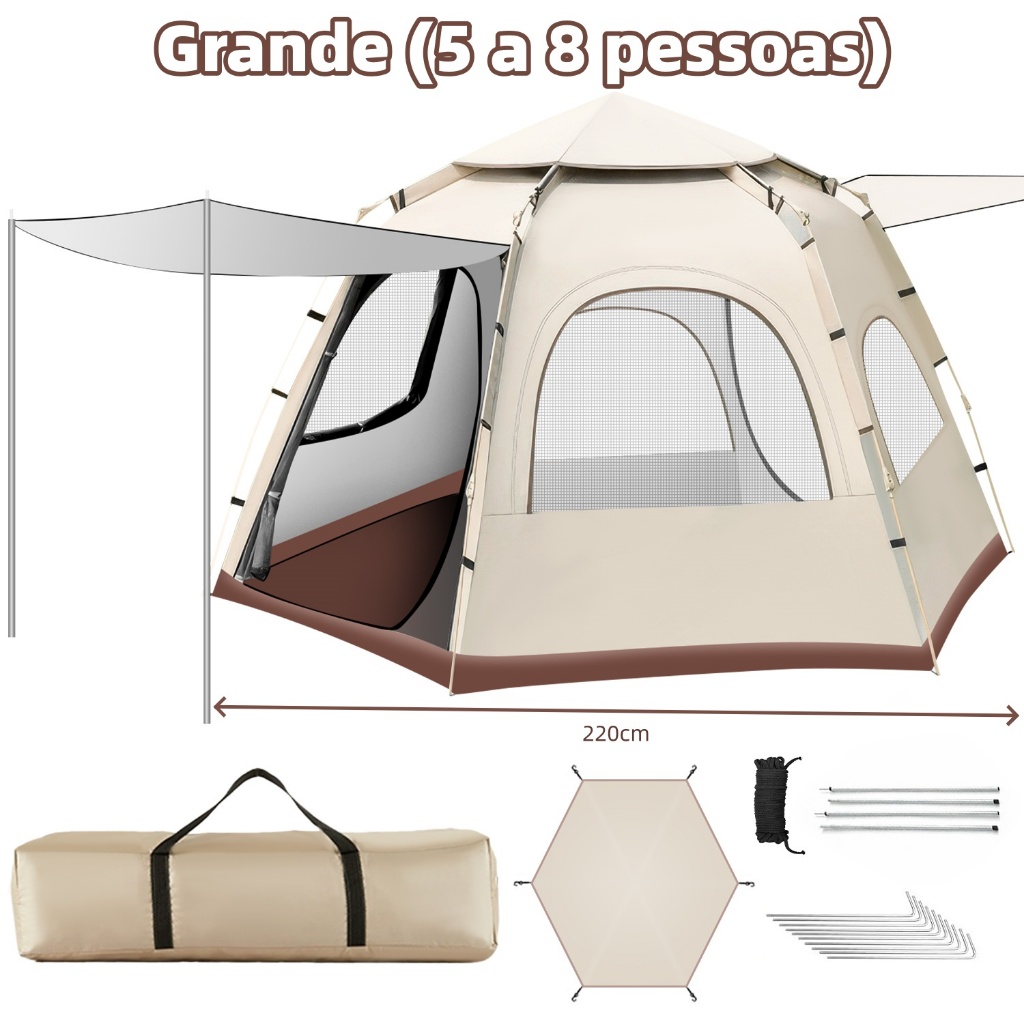 Barraca De Acampamento Grande Para 4/5 Pessoas 2.1x2.1x1.5m (5 a 8 pessoas)