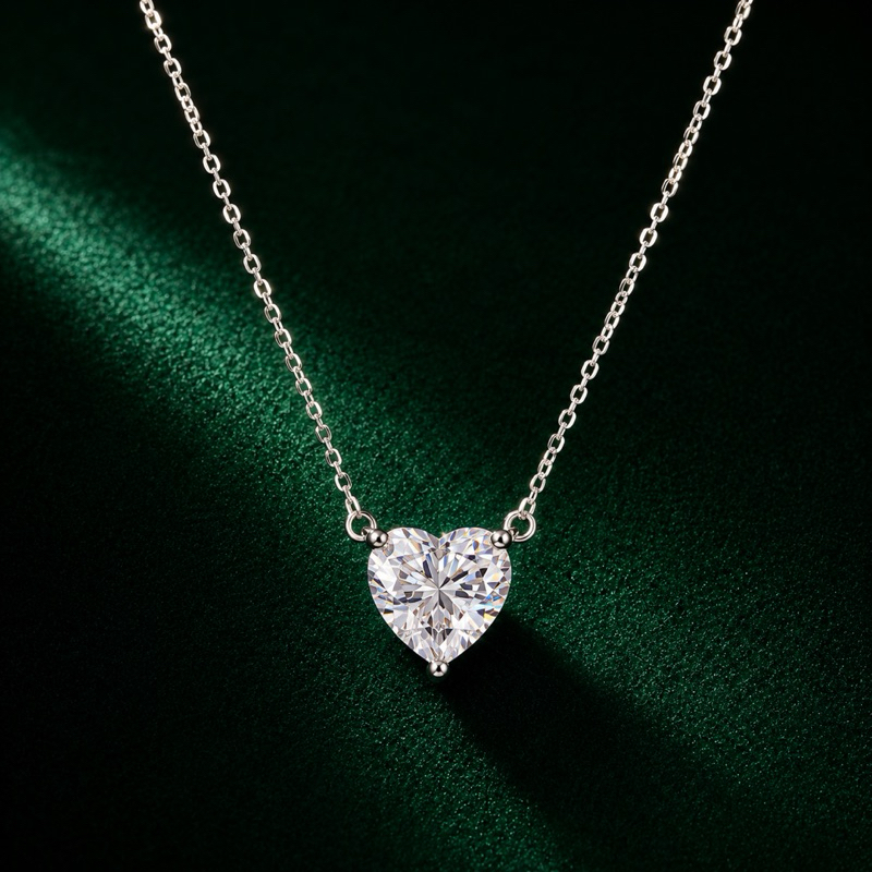Colar Feminino Prata 925 Coração Moissanite Brilho Intenso