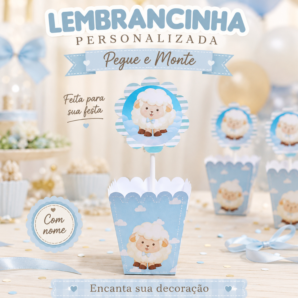 Centro de Mesa Cachepô Personalizado Ovelha Festa Infantil, Lembrancinha Criativa, PEGUE E MONTE