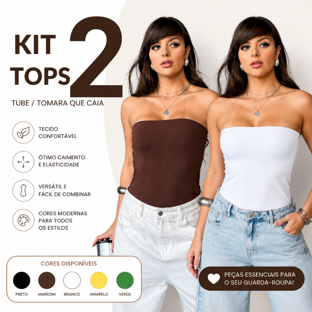 Kit 02 Cropped Tube Top Faixa Suplex Verão Blogueira Tomara Que Caia comprido Com Sustentação