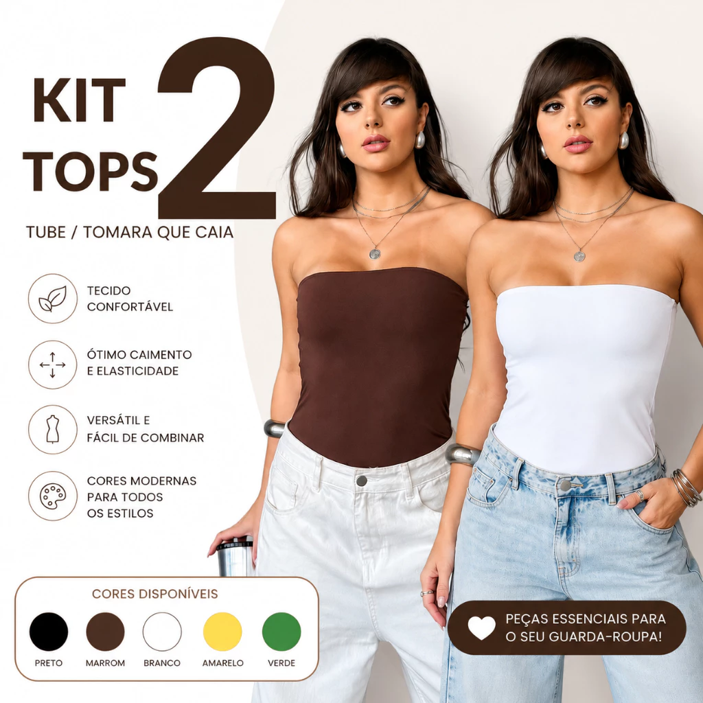 Kit 02 Cropped Tube Top Faixa Suplex Verão Blogueira Tomara Que Caia comprido Com Sustentação