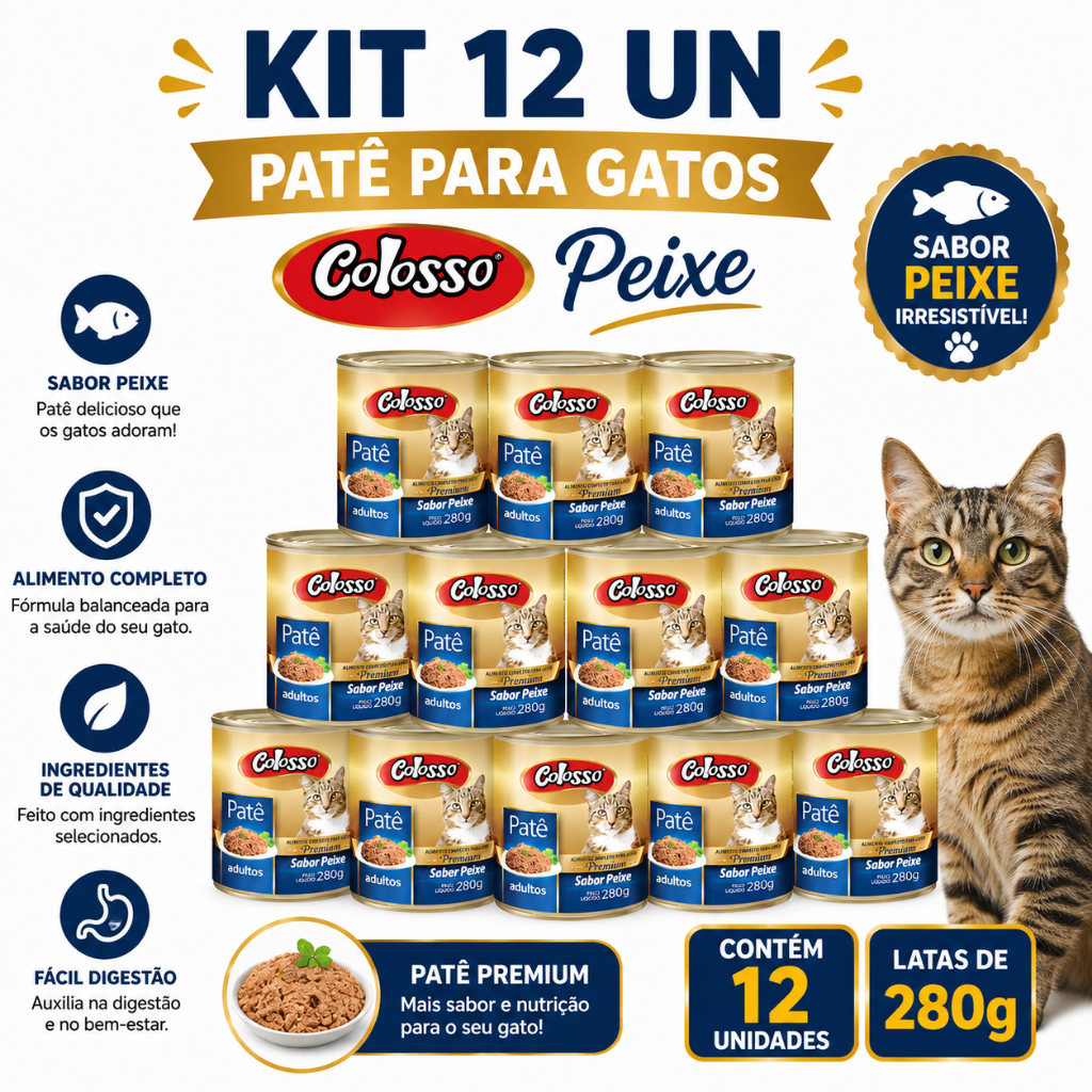 Kit 12 Un - Pate para Gatos Colosso Peixe 280g