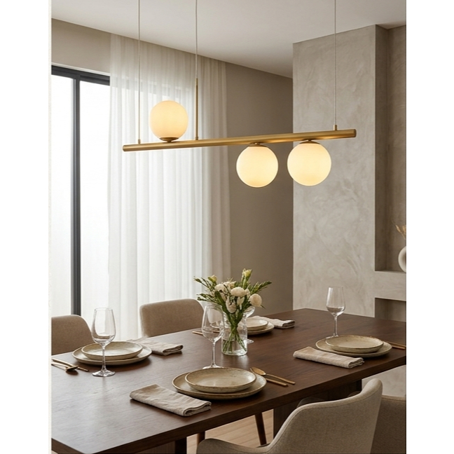 Pendente Teto Jabuticaba Sofisticado Para Sala/Mesa de Jantar Com 3 globos Vidro 15 cm Dourado luz quente premium