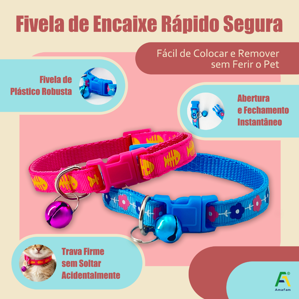 Coleira para Gato com Guizo Ajustável Estampada com Fecho de Encaixe para Uso Diário · foto 2