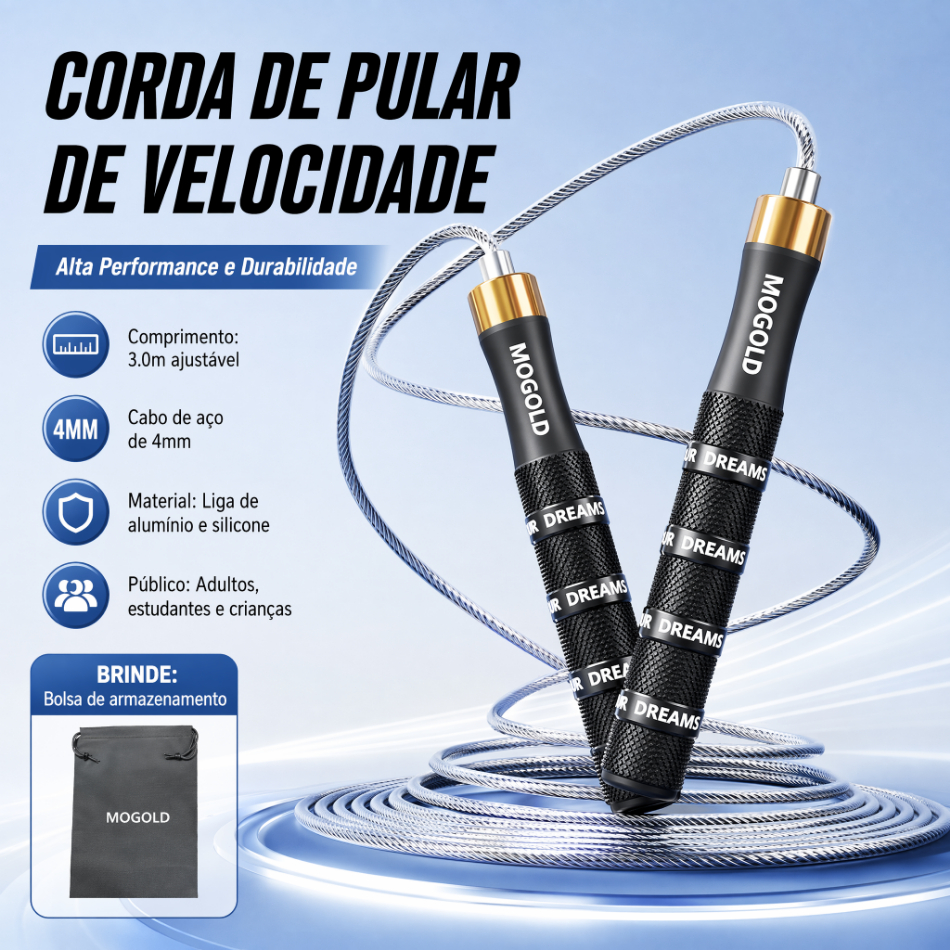 Corda de Pular Profissional Cabo Aço Ajustável para Treino de Alta Performance