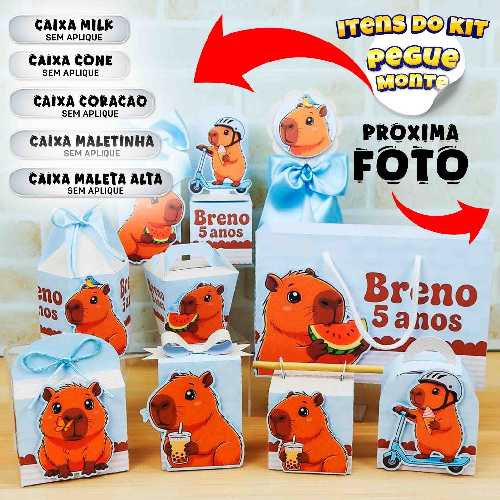 KIT Caixinha CAPIVARA - Caixinhas para decoração e lembrancinha de aniversário - PEGUE E MONTE