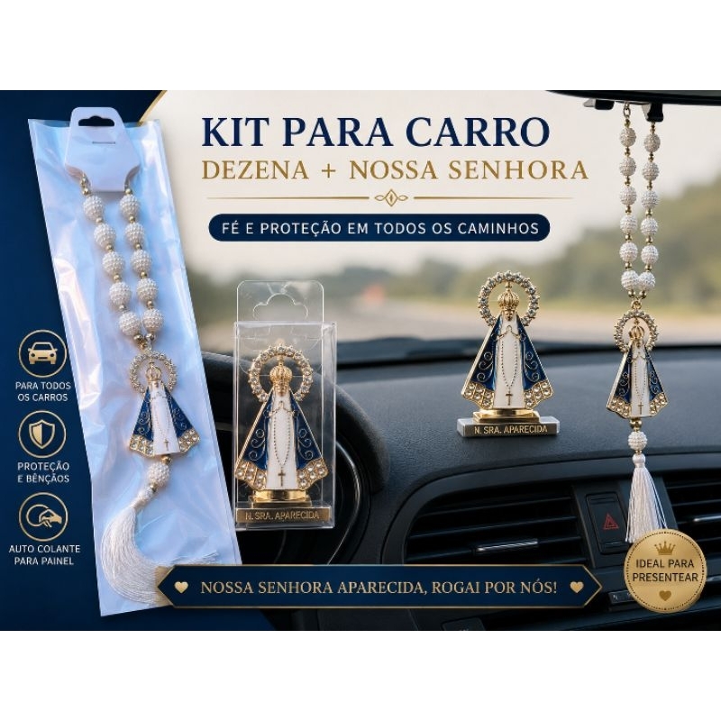 Kit Carro Dezena Nossa Senhora Aparecida + Imagem Auto Colante para Painel
