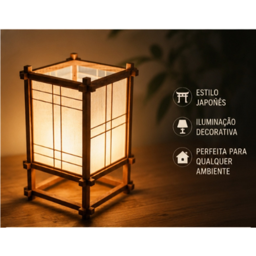 Imagem Luminária Japonesa LED Abajur Oriental Impressão 3D USB Decoração Zen Mesa 20cm