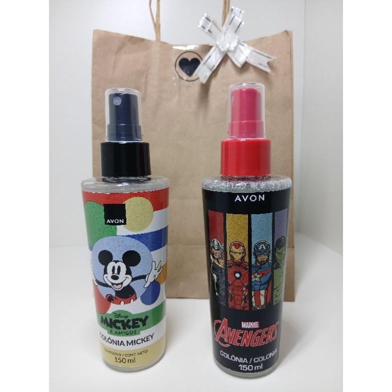 kit Combo 02 Colônia Infantil Masculino 01 Avengers 01 Mickey 150ml Avon Vegano Original.