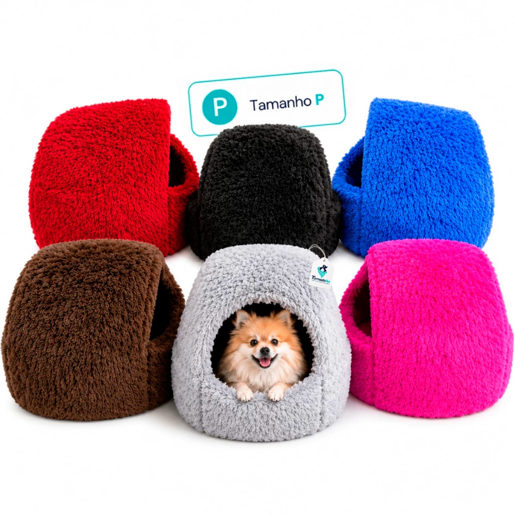 Cama Caminha p/ Cachorro e Gatos Iglu Toca Nuvem Veludo Pelúcia Tamanho P - Diversas Cores