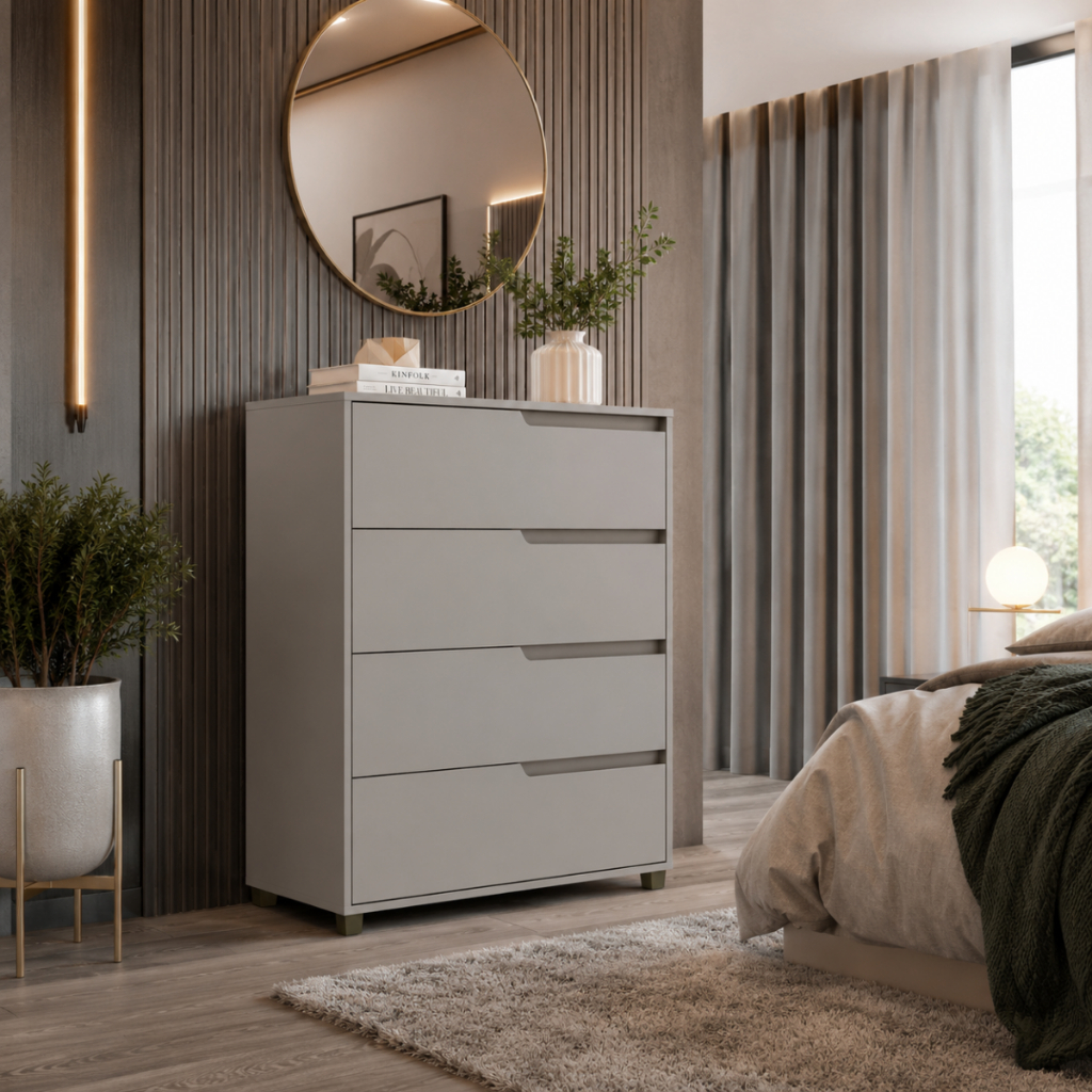 Cômoda 4 Gavetas 104x80 Cm Viena Cinza Claro 100% MDF Puxador Embutido Casamia