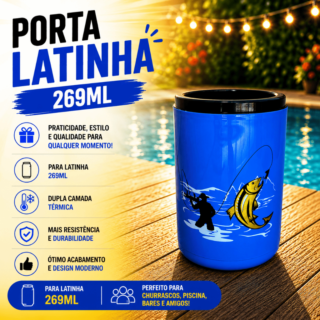 Porta Lata Palito 269ml Suporte Cerveja Fininha Térmico Marcas Personalizado Pescaria