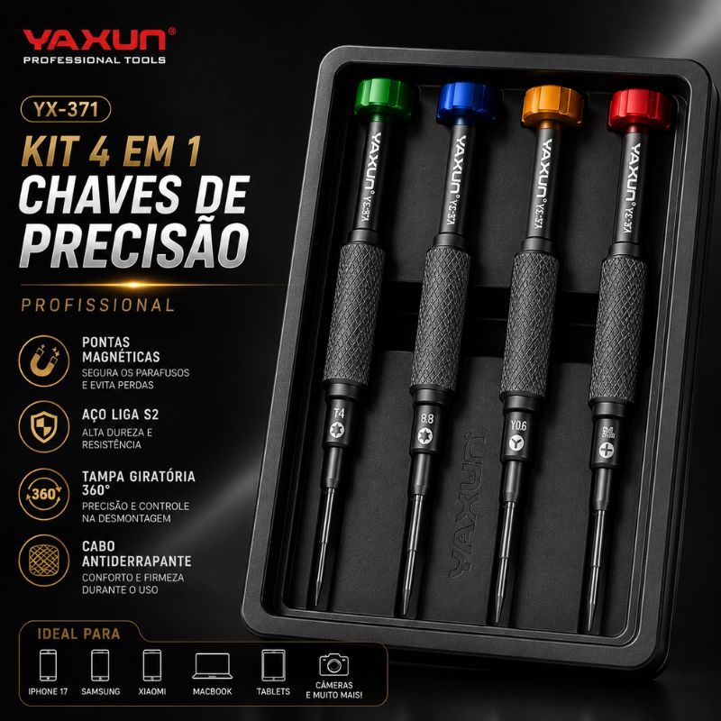 YAXUN YX-371 Kit 4 Chaves Precisão Magnéticas S2 para iPhone 17 Samsung Xiaomi N