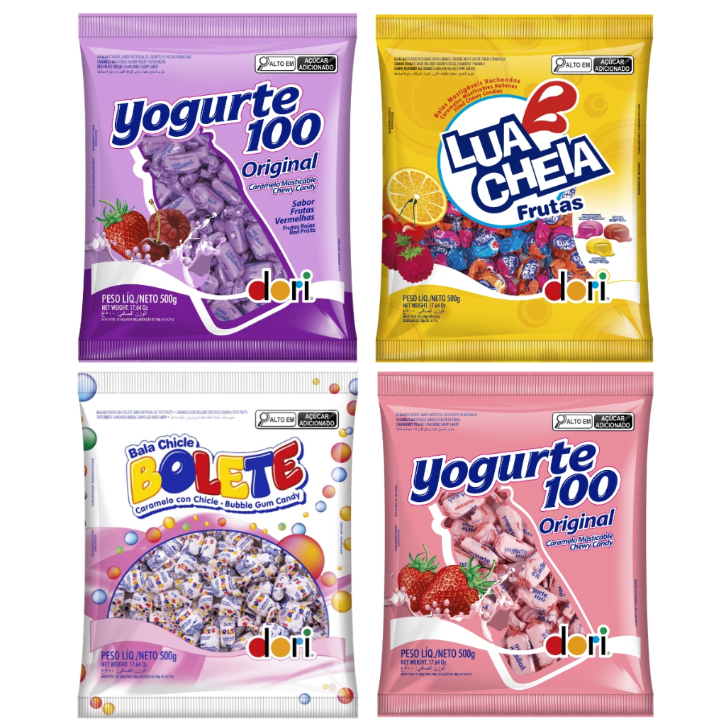 Kit 4X Balas Sortidas 500g (Lua Cheia Frutas Bolete Yogurte100 & Frutas Vermelhas) Dori