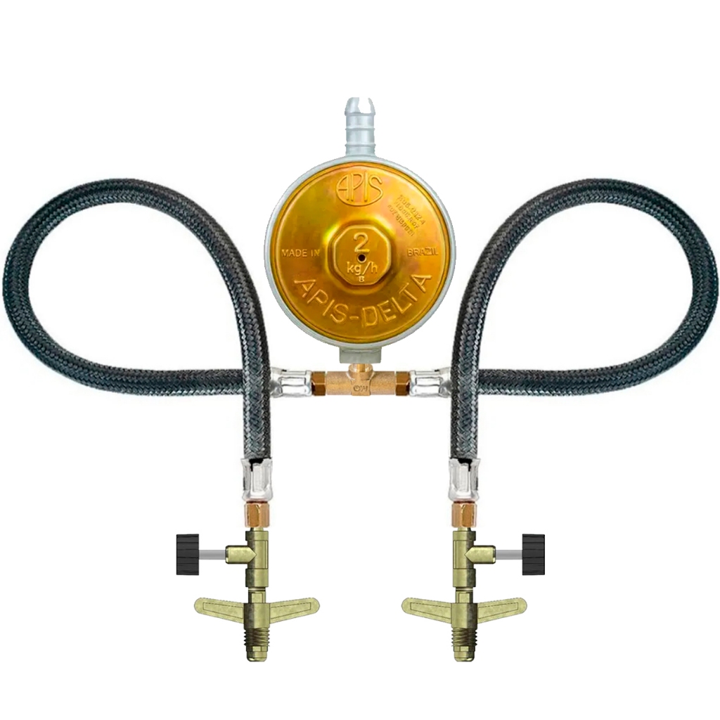Regulador De Gás Apis Delta 2kg/h 3/8" bm Com Entrada Para 2 Botijão P-13