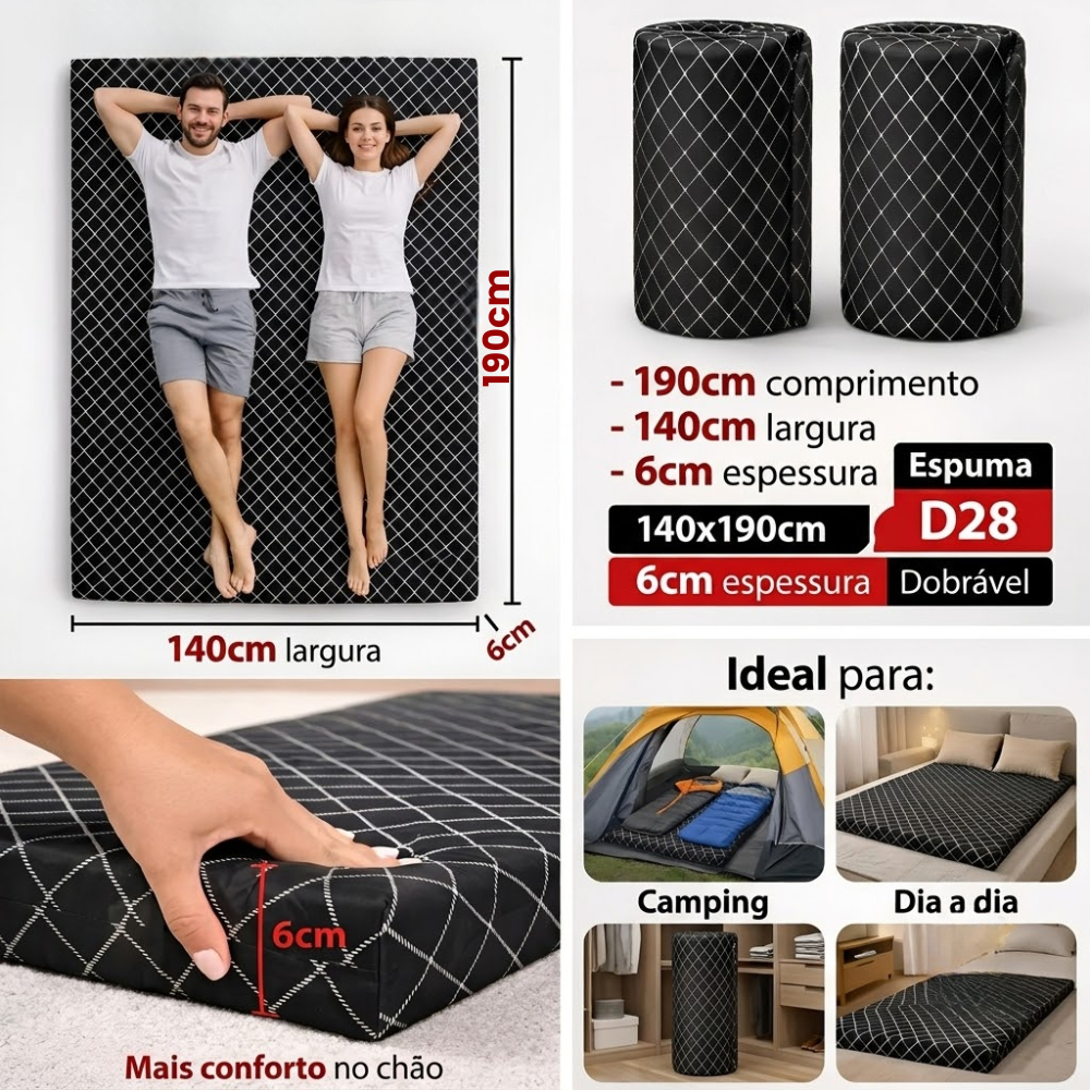 Colchonete Para Camping e viagens Casal Dobravel Espuma D26