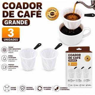 Kit 3 Coador Café Grande de Pano Coadores de Café Pano Reutilizável Sustentável Tamanho Grande 14cm Coador de Pano