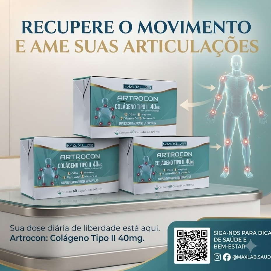 Artrocon MaxLab Colágeno Tipo II 40mg | 60 Cápsulas | Com Cálcio, Magnésio, Vitamina D3 e K2