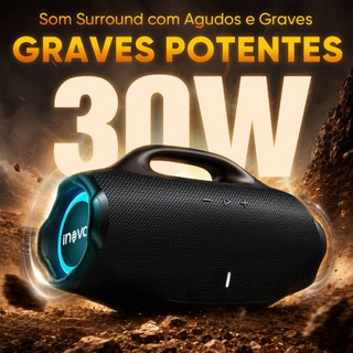 INOVA Caixa de Som Bluetooth 30W Potente IPX6 RGB TWS Bateria 3000mAh 8h Portátil USB TF