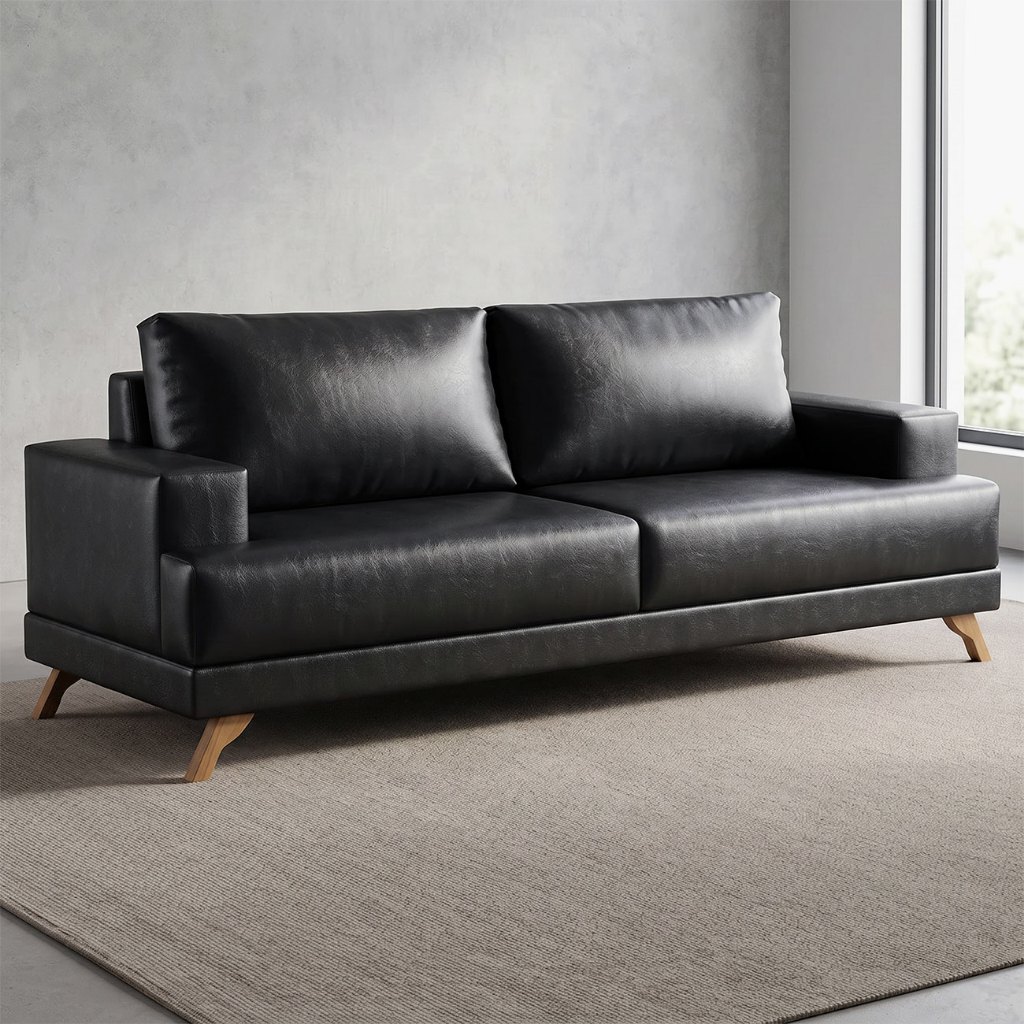 Sofá 160cm 2 Lugares Pés Curvos Santi Sintético D05 Preto - Mpozenato