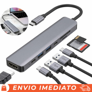 Hub USB-C 7 em 1 Adaptador HDMI 4K USB 3.0 PD 100W p/ MacBook Notebook e Celular