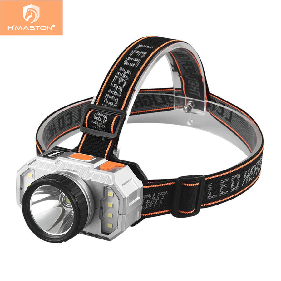 Lanterna de cabeça tática recarregável com luzes laterais para camping e caminhadas, original hmaston HW09