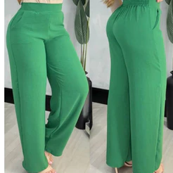 calça pantalona forrada feminina plus size social Wide Leg Duna Tendência Lisa