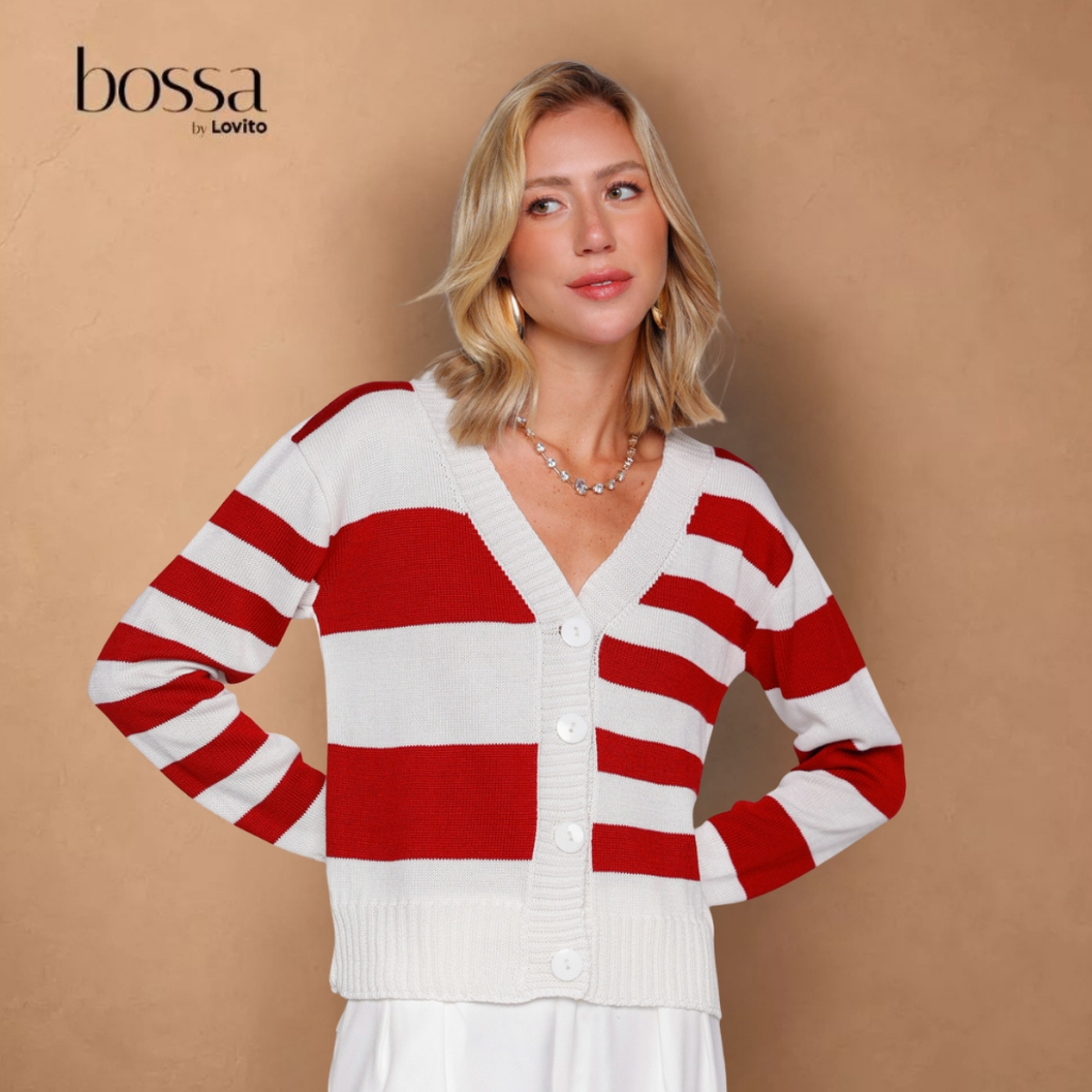 Lovito Bossa Cardigan Listrado Colorido Moda Feminina Inverno CDB16691699