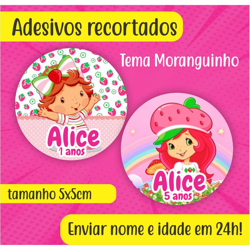 Adesivo redondo 5x5cm Moranguinho Personalizado - Festa Infantil, lembrancinha, aniversário, festa