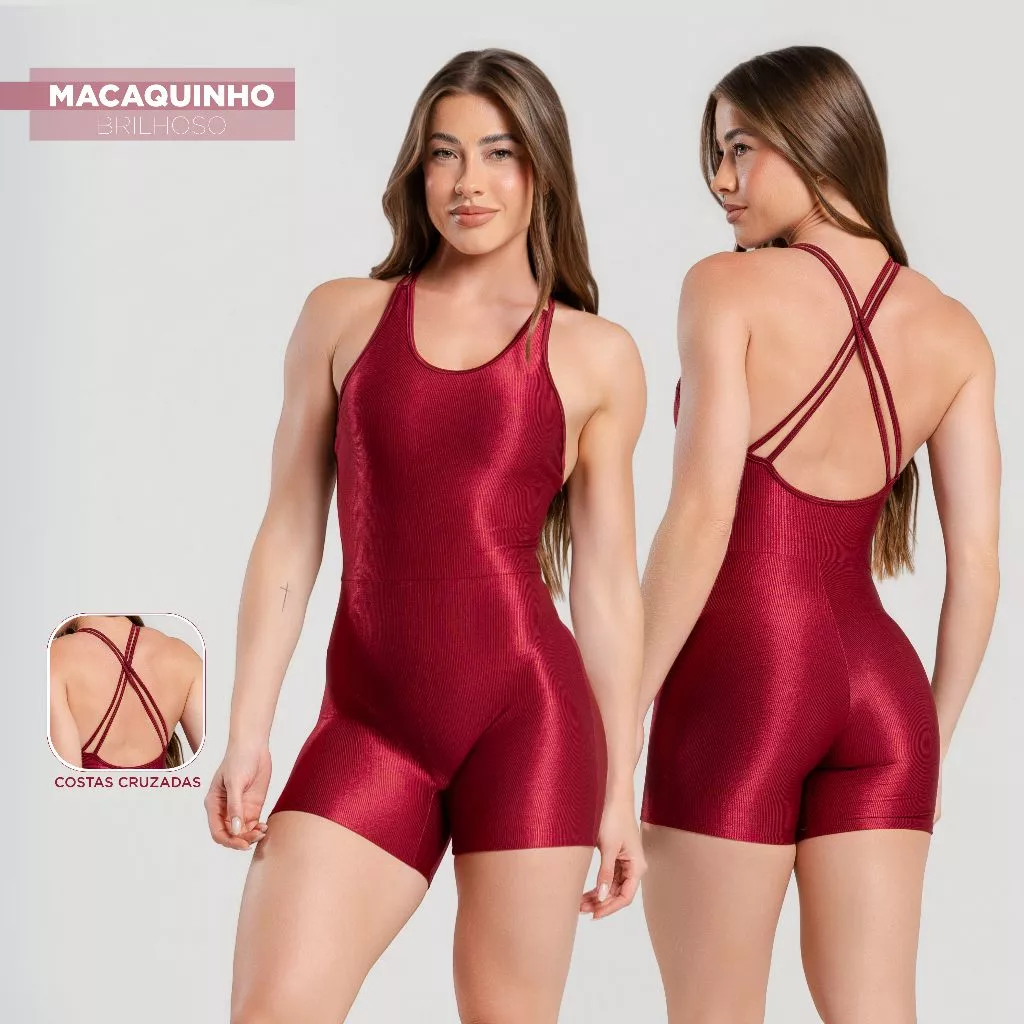 Macaquinho Fitness Feminino Brilhoso Trilobal Canelado - Academia, Treino, Corrida e Conforto — imagem 1