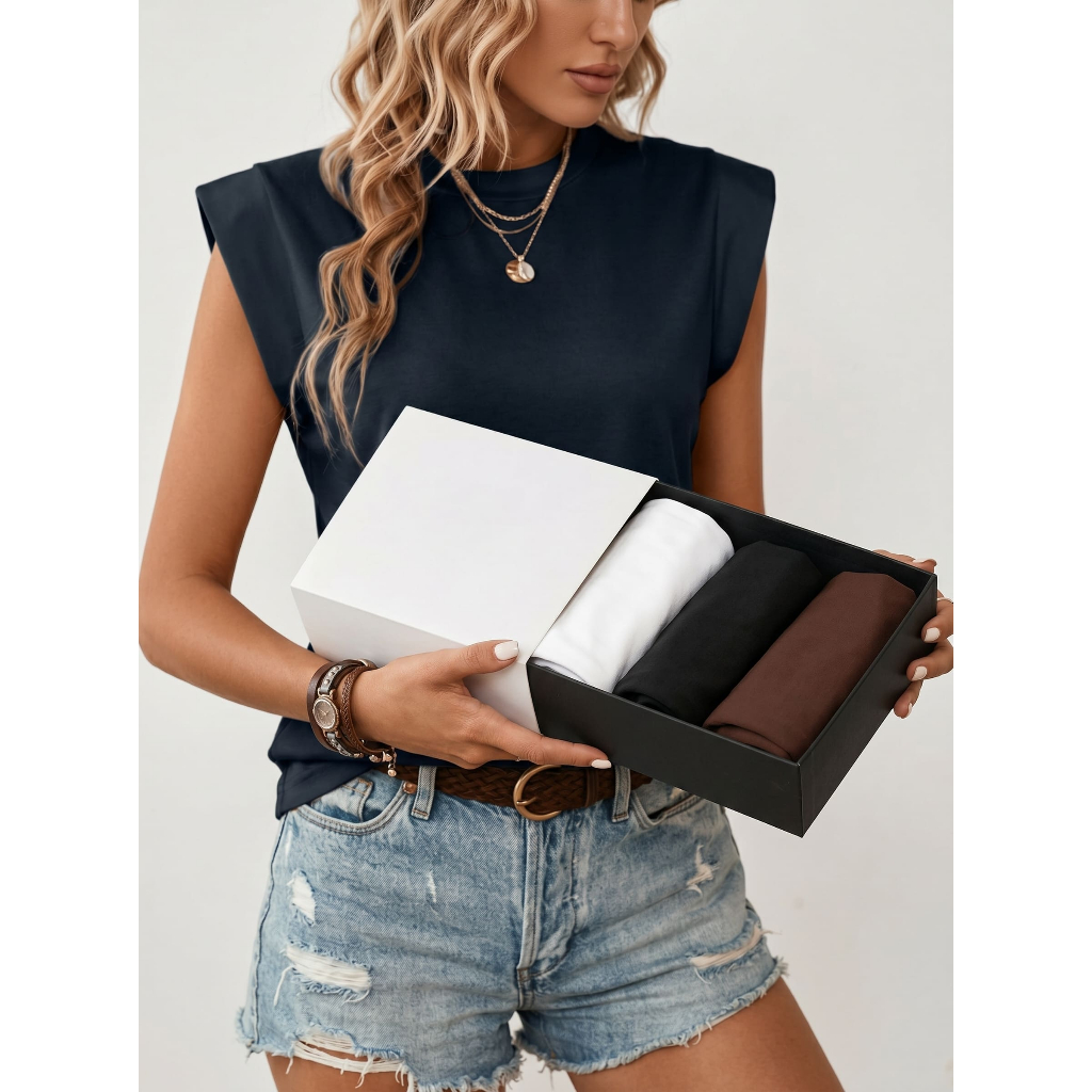 Kit 3 unidades Blusa feminina Muscle Tee Camiseta T-Shirt Básica Malha em 100% Algodão