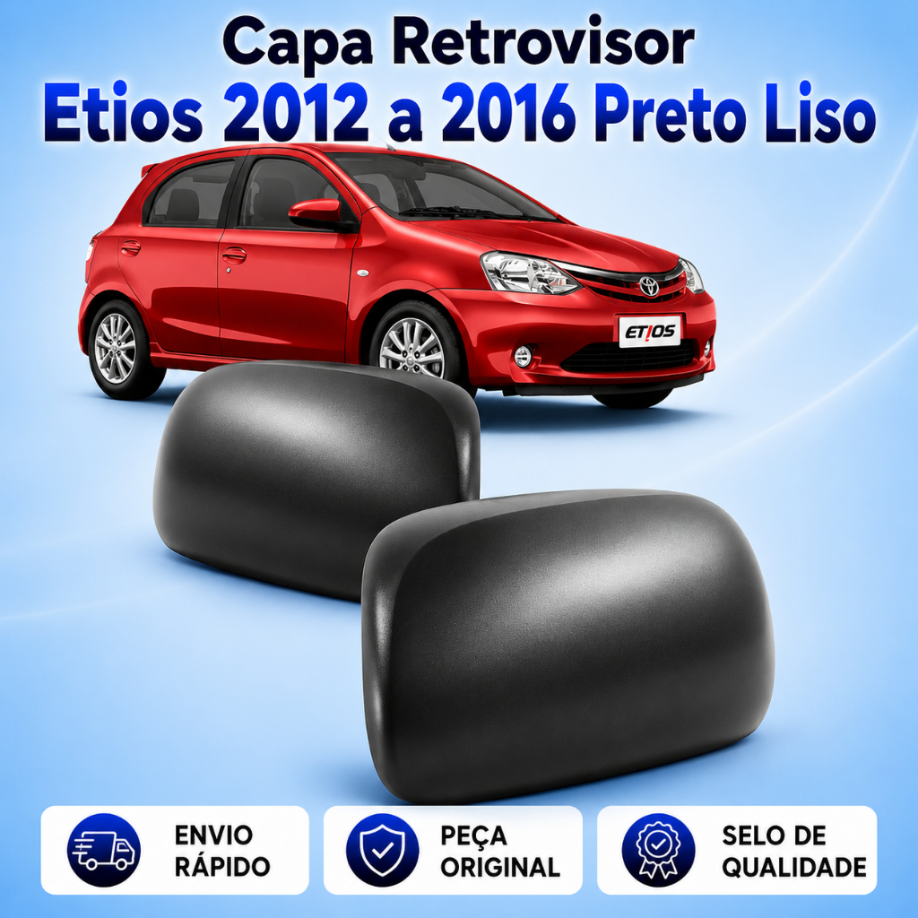 Capa Retrovisor Etios ANO 2012 2013 2014 2015 2016 Preto Liso