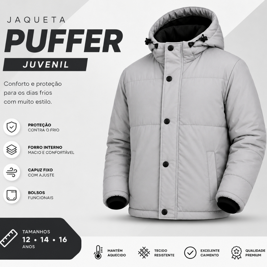 Jaqueta Juvenil Menino Com Capuz Removível Punhos Ribana Inverno