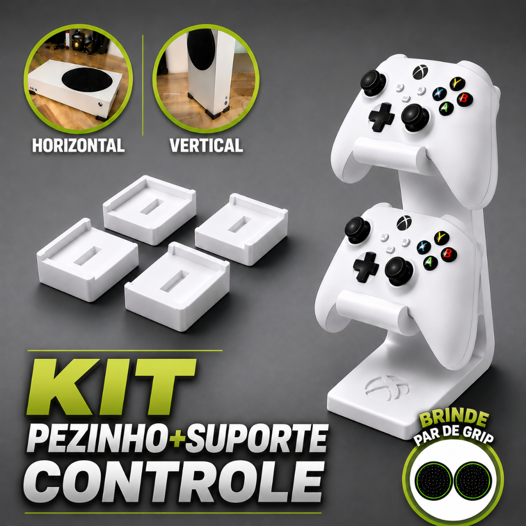 Kit Suporte Pezinho Console Xbox One S Séries S + Suporte Duplo Controle