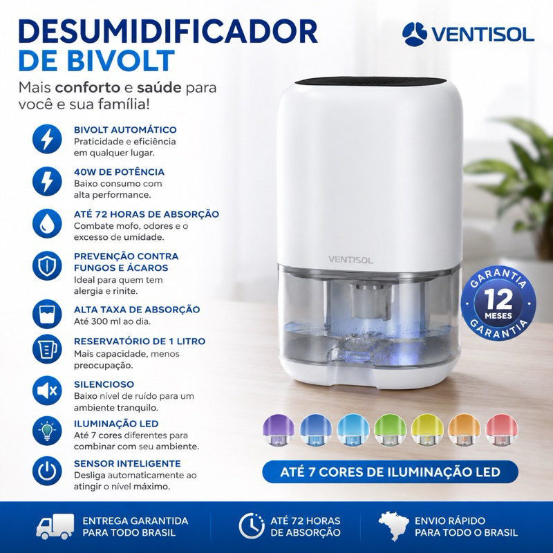 Desumidificador Ventisol 1L 40w Branco Bivolt VDSU01I-03