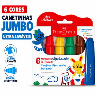 Canetinha Jumbo Faber Castell 6 Cores Ultra Lavável Extrajumbo Infantil Little Creatives