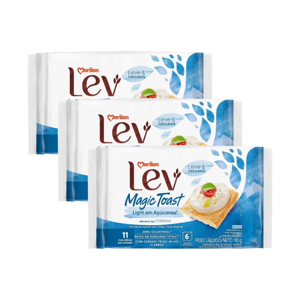 Kit 3 Torrada Lev Magic Toast Com Cereais Marilan 110g Cereais Fibras Cafe Da Manhã Saudável