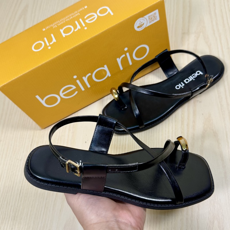 Sandália Rasteirinha Feminina Beira Rio Anel Metálico Leve Confortável Moda Verão Quadrada