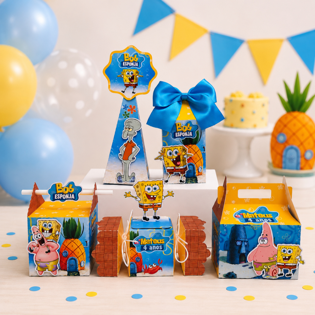 Kit Festa Bob Esponja Personalizado |  20 Caixas para Festa Infantil | Lembrancinha de festa bob esponja