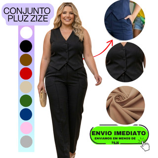 Calça e Colete Conjunto Feminino Alfaiataria botao e bolsos tamanhos do P ate G2 cores verao 2026