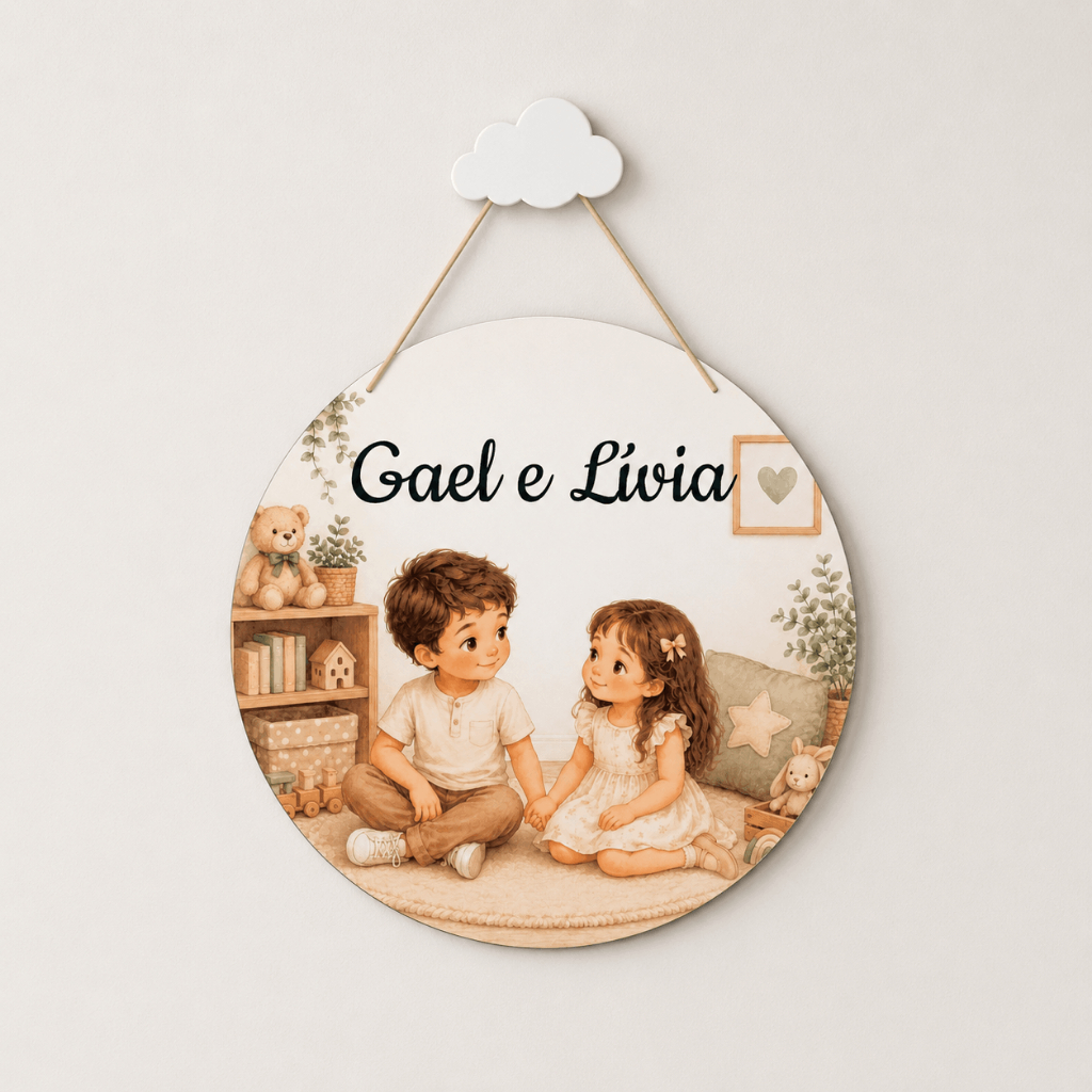 Porta Maternidade Irmãos Casal Nome Personalizado Decoração Infantil